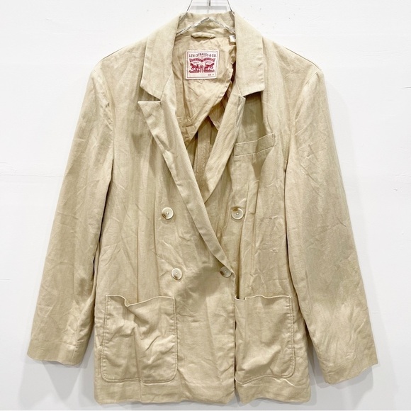 Levi’s Alexa Safari Blazer Jacker Oversized Fit Linen Cotton Cream Tan Medium - Picture 3 of 11